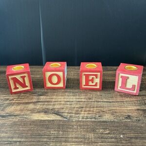 VTG Tender Heart Treasures NOEL Wooden Candle Holders Holiday Block Set Geese